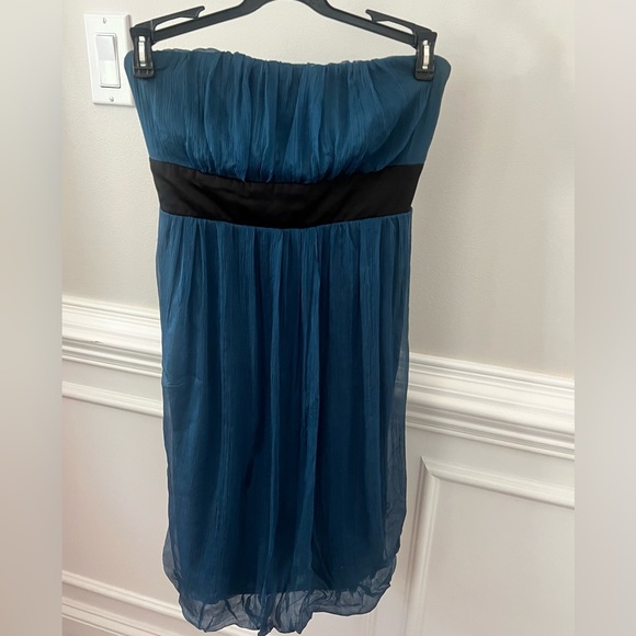 Forever 21 Vintage 90's Strapless Peacock Blue Dress, Size Medium. - Picture 1 of 6